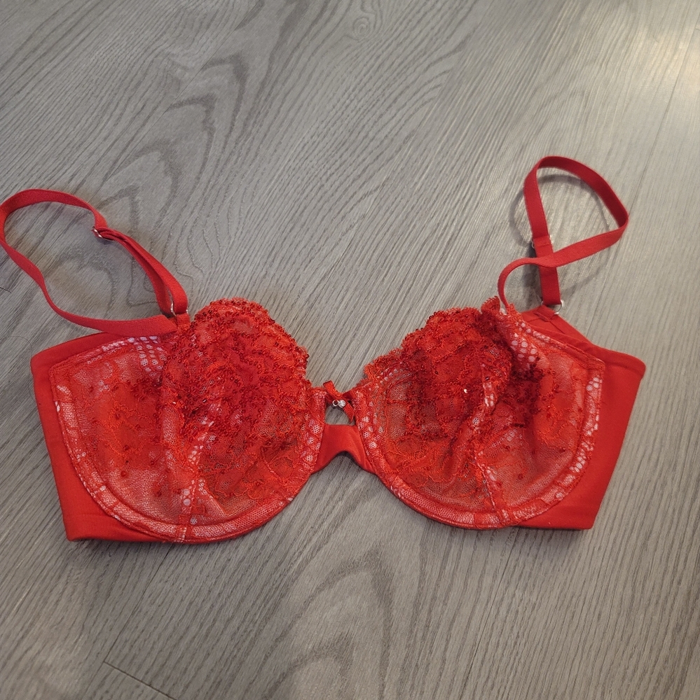 Victoria's Secret Red Sequin Lace Bra Size 32D